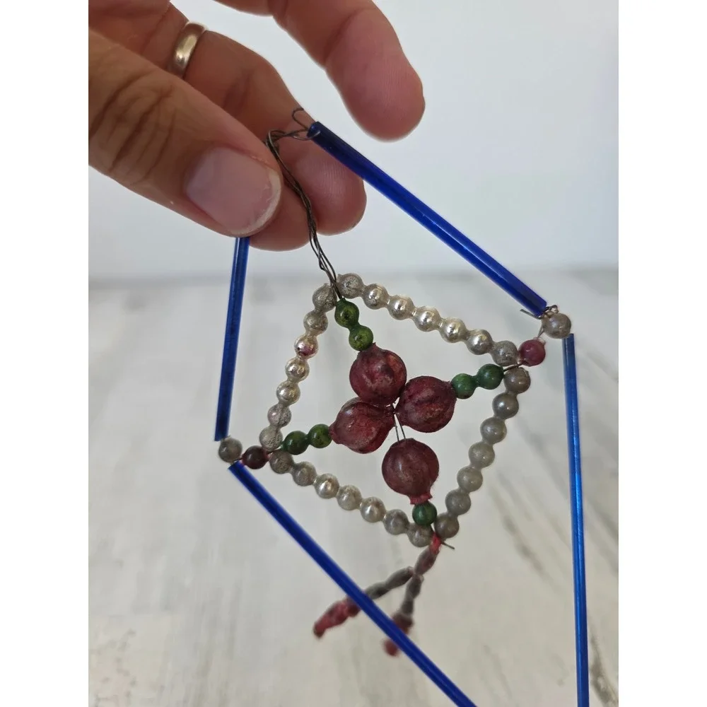 Antique diamond mercury glass Czech ornament Xmas tree